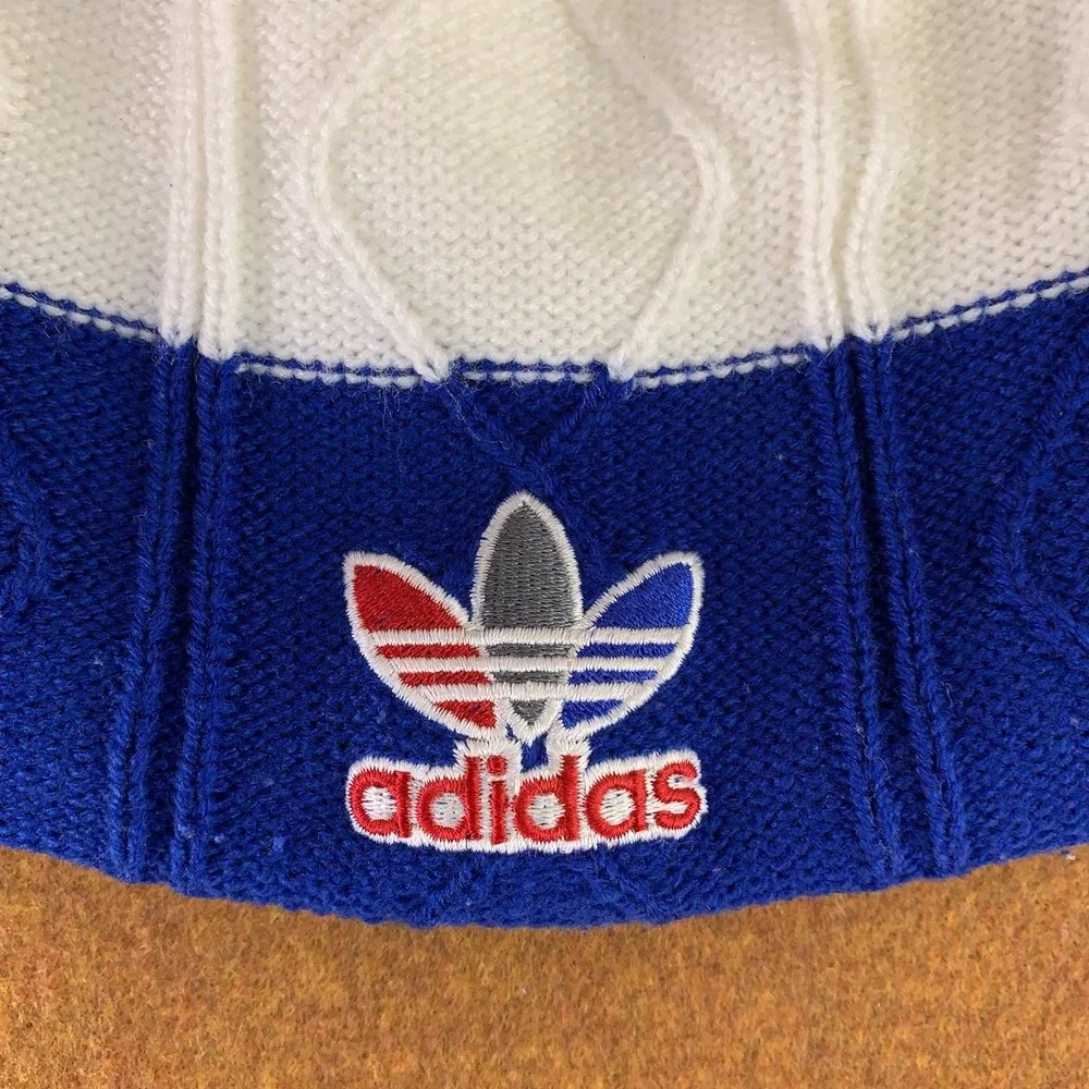 Kansas Jayhawks Adidas OSFA Blue Gray White Cable Knit Pom Beanie